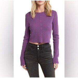 NWT Madewell Waffle Knit Cropped Long Sleeve Top Purple Thermal Size Large